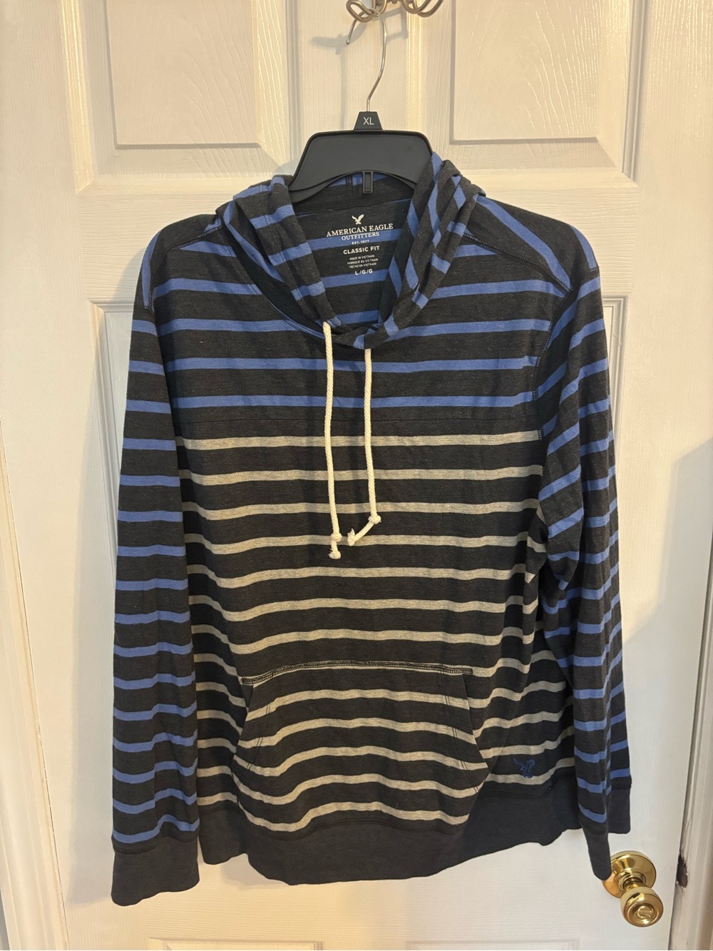 American Eagle Outfitters Men’s Striped Hooded Pullover - Black & Blue